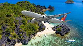 מטוס על רקע אי בפיליפינים, צילום: אורי מגנוס, Shutterstock